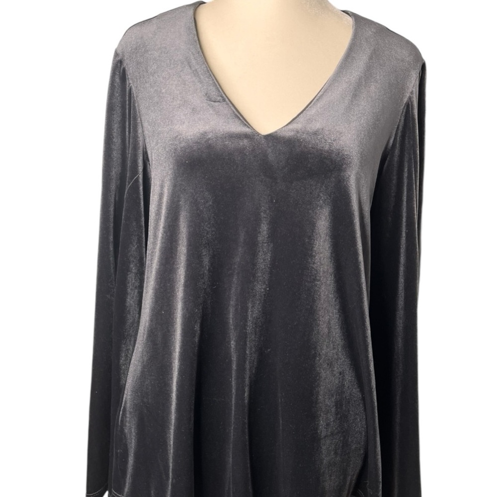 Lola & Sophie Gray Velvet V-Neck Split Sleeve Blouse Oversized Small